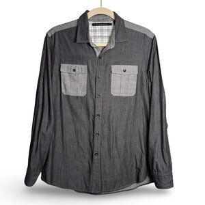 Sean John Shirt Mens 2XL Gray Button‎ Up Flip Cuff Contrast Flap Chest Pockets